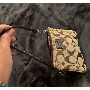 Coach Tan and Brown Signature Wristlet #6X4